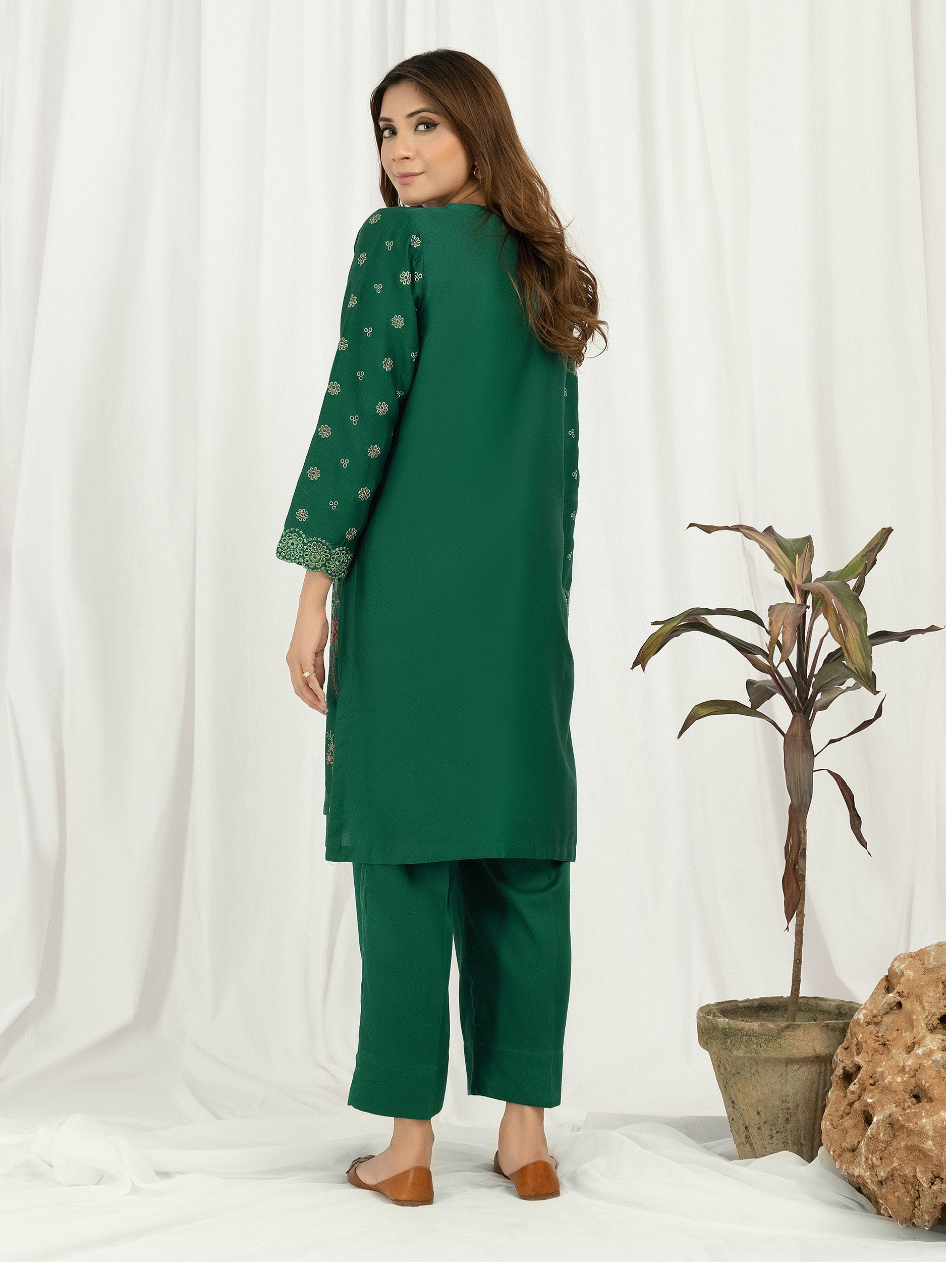 2 Piece Satin Suit-Embroidered (Pret)